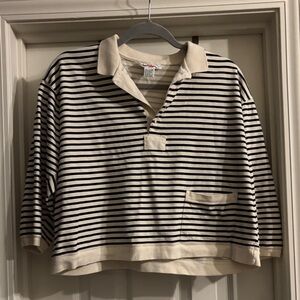 Black and Cream cropped polo shirt with collar women’s XL